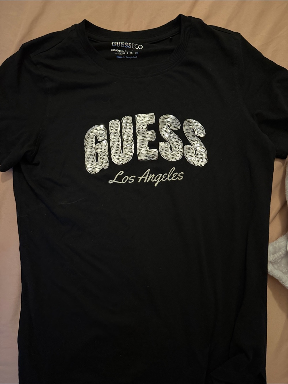 Guess Black Short-Sleeve Tee with Silver Sequin Logo